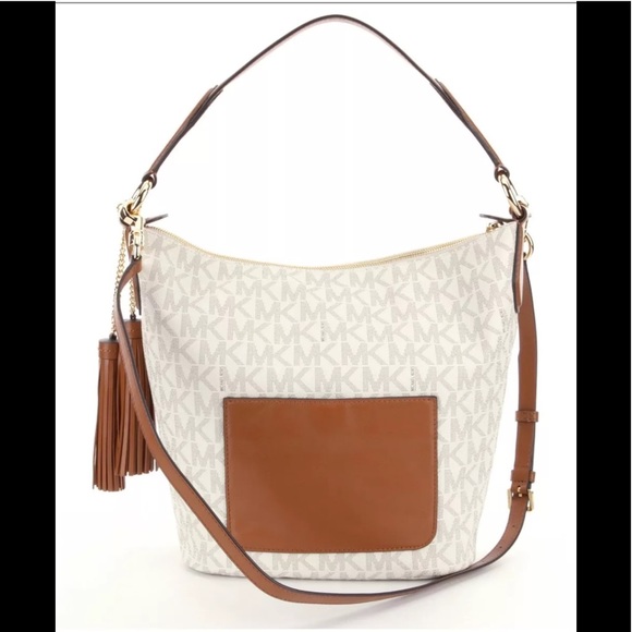 NWT Michael Kors MK Signature Vanilla Elana Convertible Shoulder Bag - Picture 8 of 15